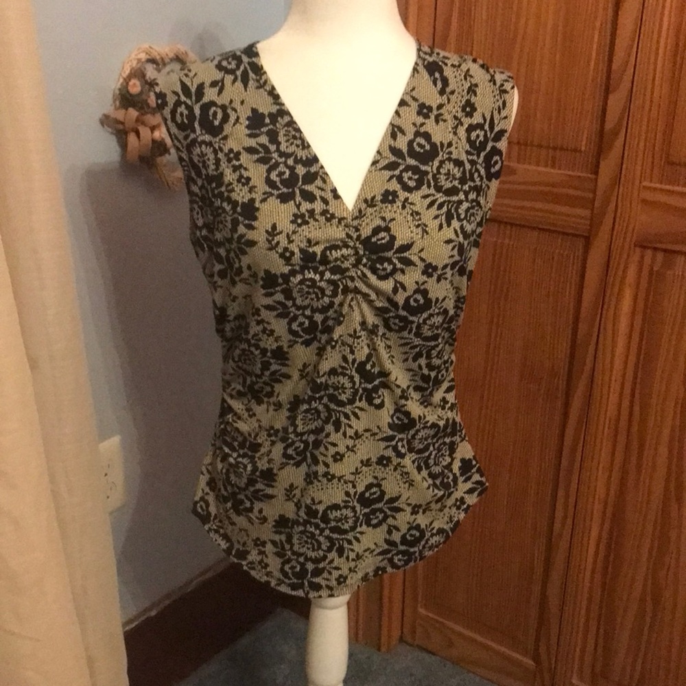 Brown and black floral ruched vintage women’s top coin brand